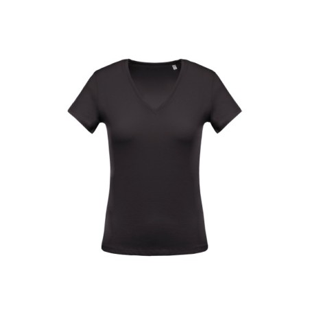 Camiseta con cuello de pico manga corta de mujer