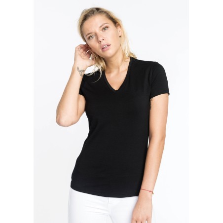 CAMISETA MUJER MANGA CORTA CUELLO PICO