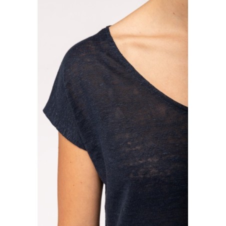 Camiseta lino cuello redondo mujer