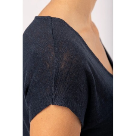 Camiseta lino cuello redondo mujer