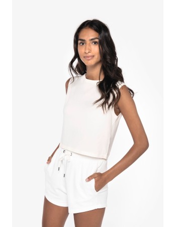 Eco-friendly ladies’ sleeveless crop t-shirt