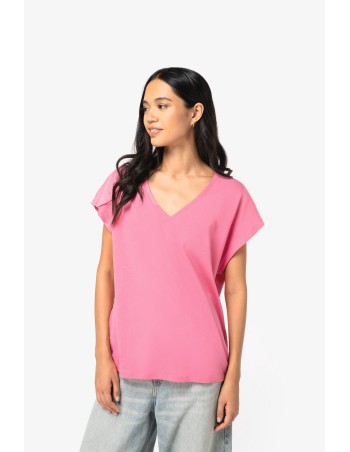 Camiseta ecorresponsable holgada con cuello de pico mujer