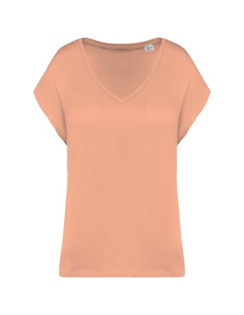 Camiseta ecorresponsable holgada con cuello de pico mujer 2