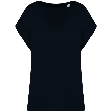 Camiseta ecorresponsable holgada con cuello de pico mujer