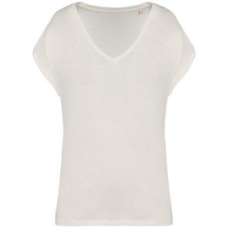 Camiseta ecorresponsable holgada con cuello de pico mujer