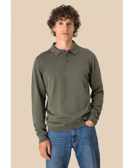 Eco-friendly men\\\'s knitted long sleeve polo shirt