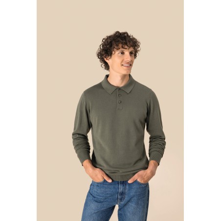 Eco-friendly men\\\'s knitted long sleeve polo shirt