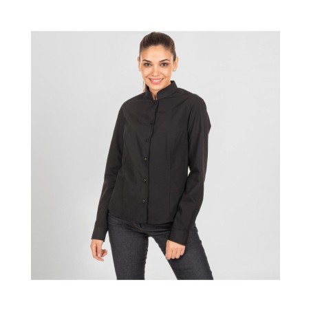 CAMISA NEGRA MUJER MAO HOSTELERÍA MANGA LARGA 