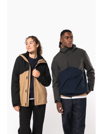 Unisex bi-tone 3 in 1 waterproof hooded parka