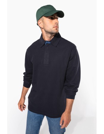 French rib - long-sleeved ribbed polo shirt