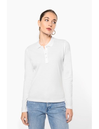 Polo piqué de manga larga de mujer
