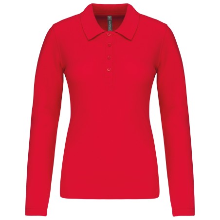 Polo piqué de manga larga de mujer