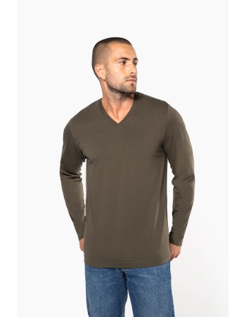 Men\\\'s long-sleeved V-neck T-shirt