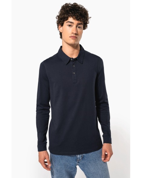 Men\\\'s long sleeved jersey polo shirt