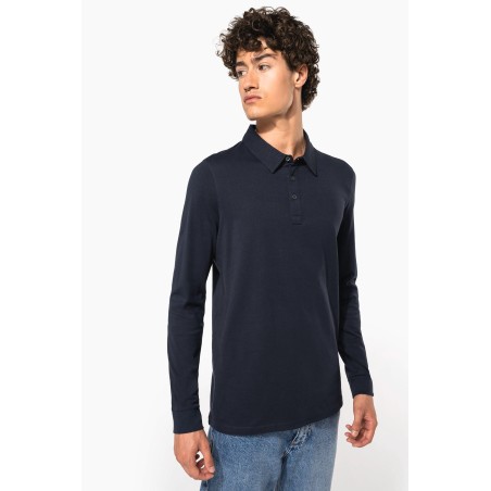 Men\\\'s long sleeved jersey polo shirt