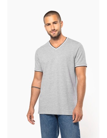 Men\\\'s piqué knit V-neck T-shirt