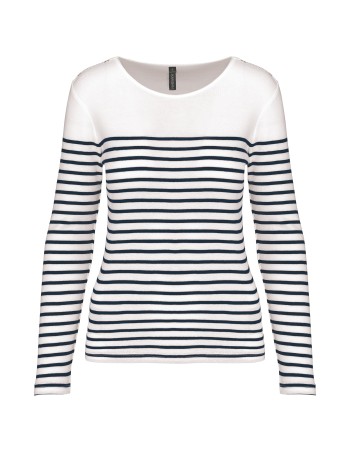 Ladies\\\' long-sleeved Breton stripe top 2