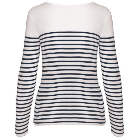 Ladies\\\' long-sleeved Breton stripe top