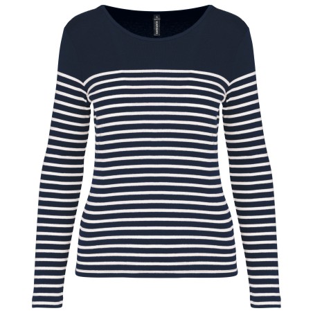 Ladies\\\' long-sleeved Breton stripe top