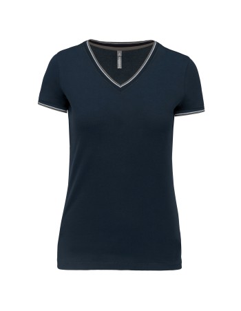 Ladies’ piqué knit V-neck T-shirt 2