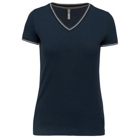 Camiseta de punto piqué con cuello de pico mujer