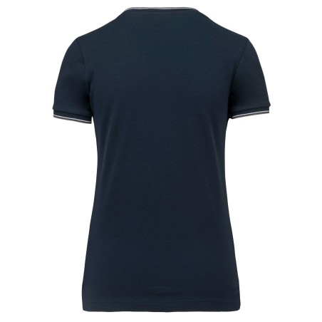 Camiseta de punto piqué con cuello de pico mujer