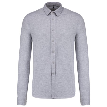 Long-sleeved piqué knit shirt