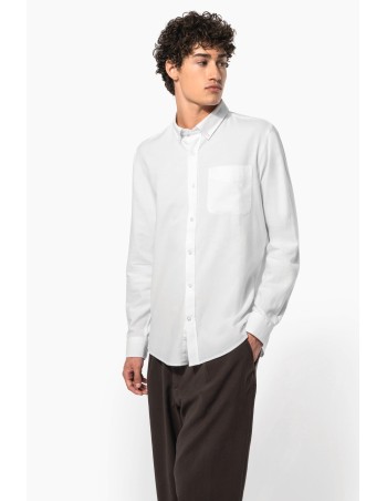Men\\\'s long-sleeved washed Oxford cotton shirt
