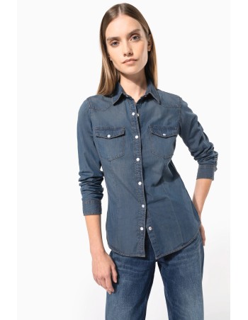 Ladies\\\' long-sleeved denim shirt