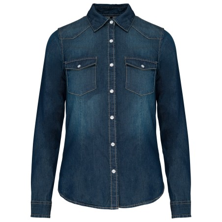Ladies\\\' long-sleeved denim shirt