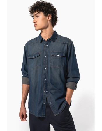 Men\\\'s long-sleeved denim shirt