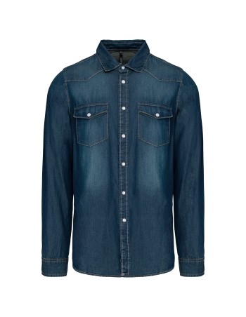 Men\\\'s long-sleeved denim shirt 2