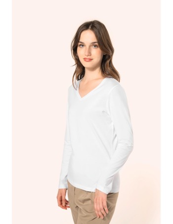Camiseta Supima® cuello de pico manga larga mujer