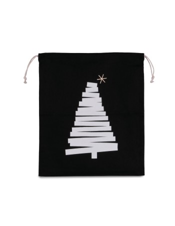 Cotton bag with Christmas tree design and drawcord closure. 2