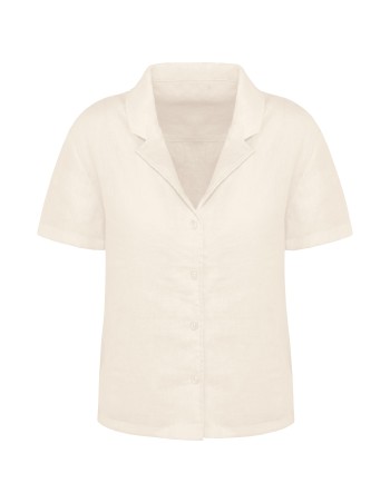 Ladie\\\'s Linen Bowling Collar Short-Sleeved Shirt 2