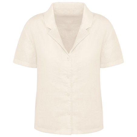 Camisa manga corta de lino y cuello bowling mujer