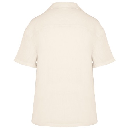 Camisa manga corta de lino y cuello bowling mujer