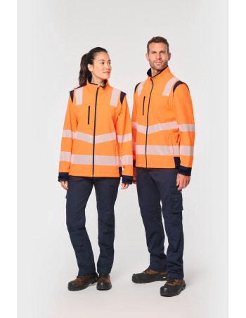Recycled Safety Softshell jacket with detachable sleeves