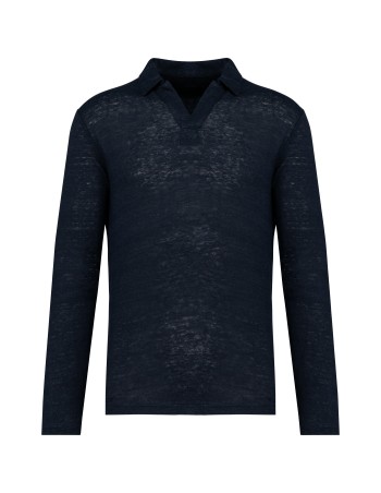 Men’s long sleeve linen polo shirt 2