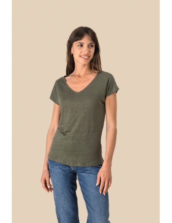 Camiseta lino cuello redondo mujer