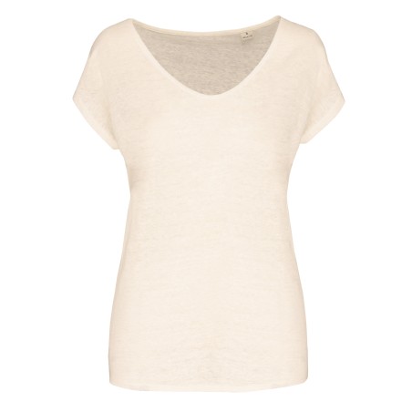 Camiseta lino cuello redondo mujer
