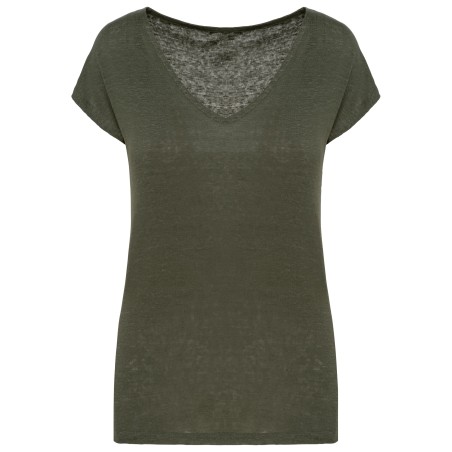 Ladies\\\' V-neck linen t-shirt