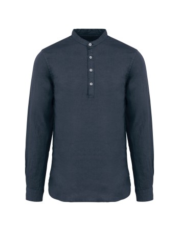 Men\\\'s linen washed effect  mao collar shirt 2