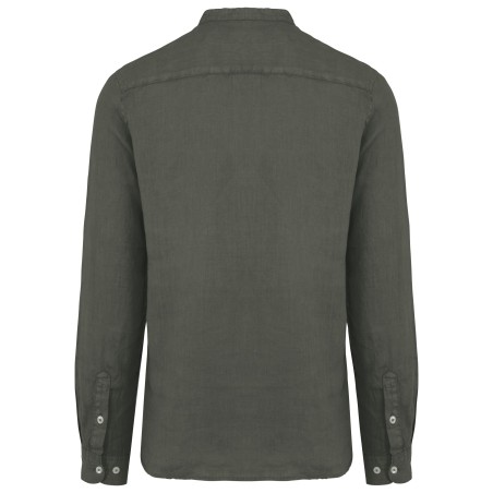 Men\\\'s linen washed effect  mao collar shirt