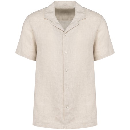 Men\\\'s linen bowling collar short-sleeved shirt