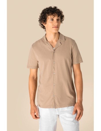 Eco-friendly men\\\'s jersey washed effect bowling collar...