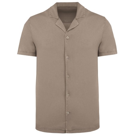 Eco-friendly men\\\'s jersey washed effect bowling collar short-sleeved shirt