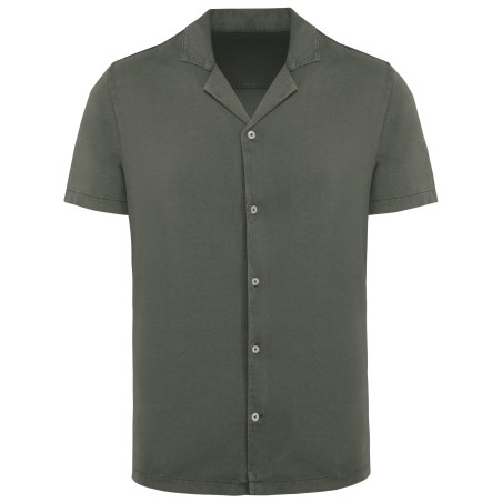 Eco-friendly men\\\'s jersey washed effect bowling collar short-sleeved shirt