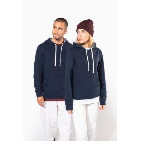 Unisex contrast patterned hooded sweatshirt