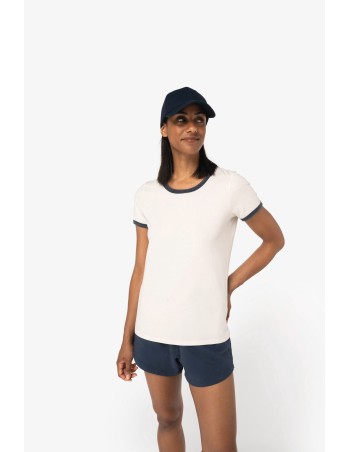 Eco-friendly ladies\\\' ringer t-shirt with washed effect...